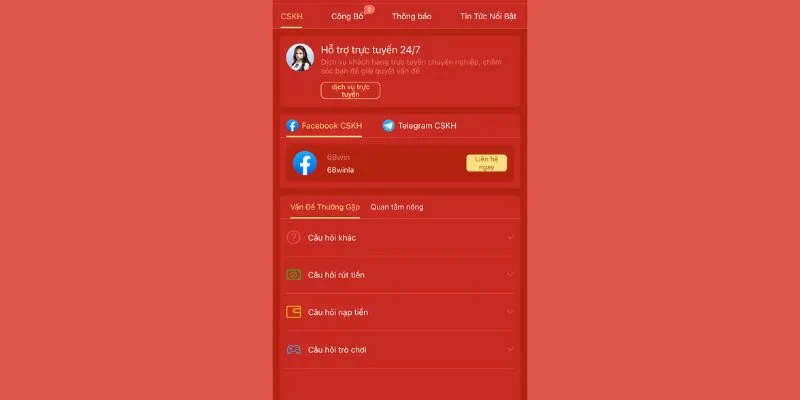 Liên hệ 68WIN bằng live chat