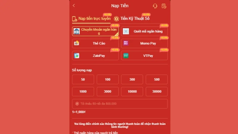 Nạp tiền 68WIN nhanh gọn qua chuyển khoản ngân hàng