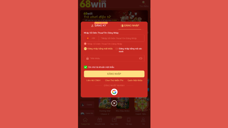 Quy trình đăng nhập 68WIN nhanh chóng